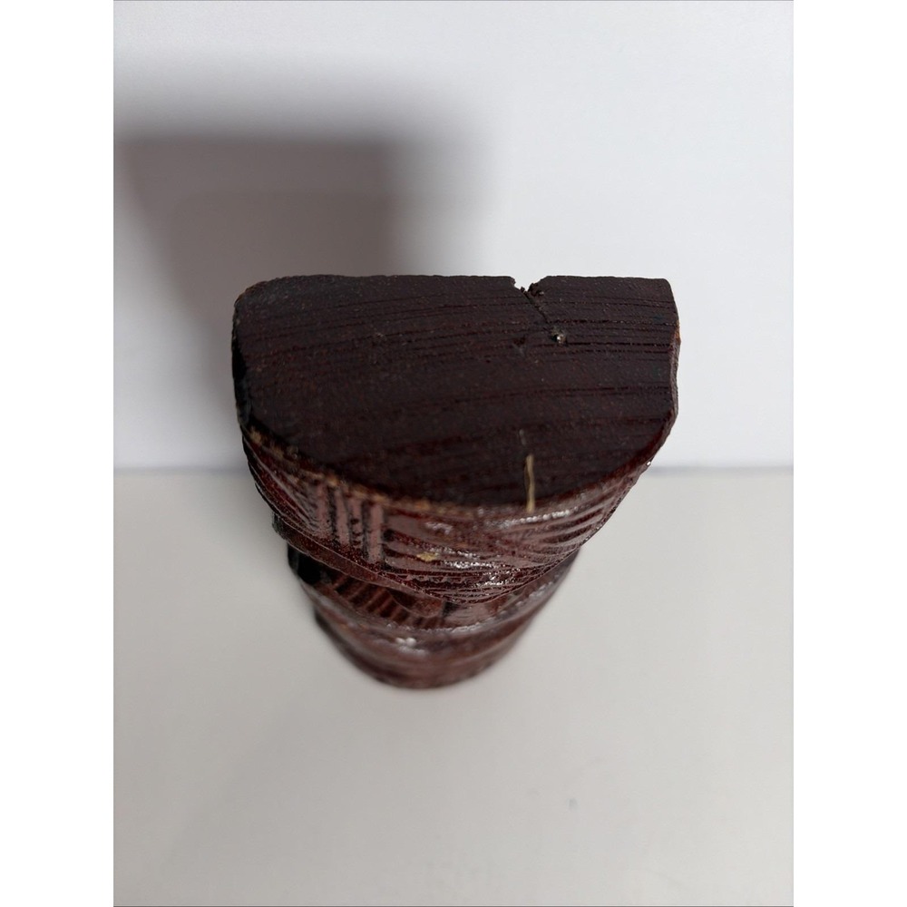 Lono Tiki Idol Statue Hand Carved Hard Wood Signed Hawaii 6" - Picture 2 of 10